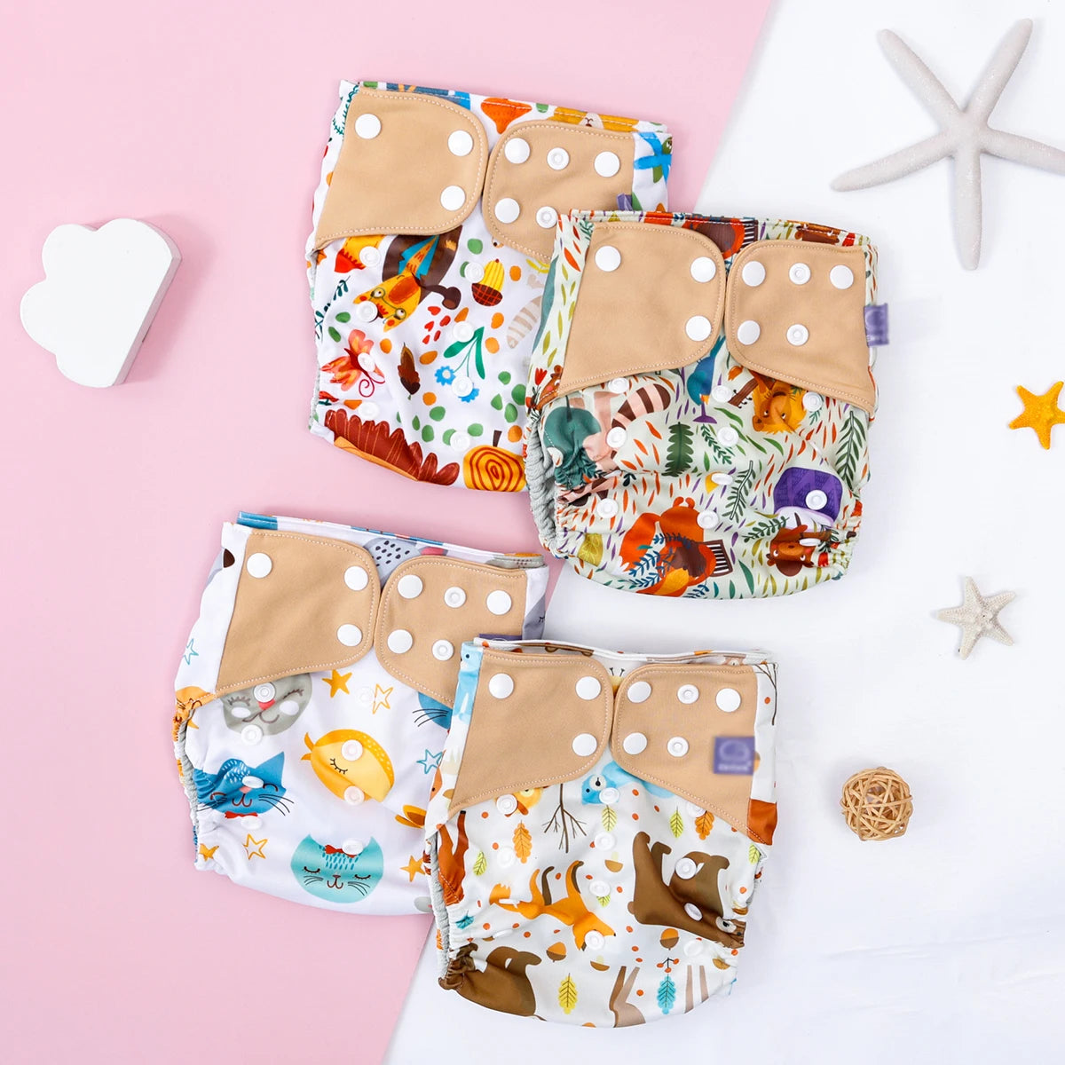 Elinfant 4PCS/Set Waterproof Washable Baby Cloth Diapers,Breathable Mesh Cloth Inner Baby Pocket Diapers, Cloth Nappy For 3-15kg