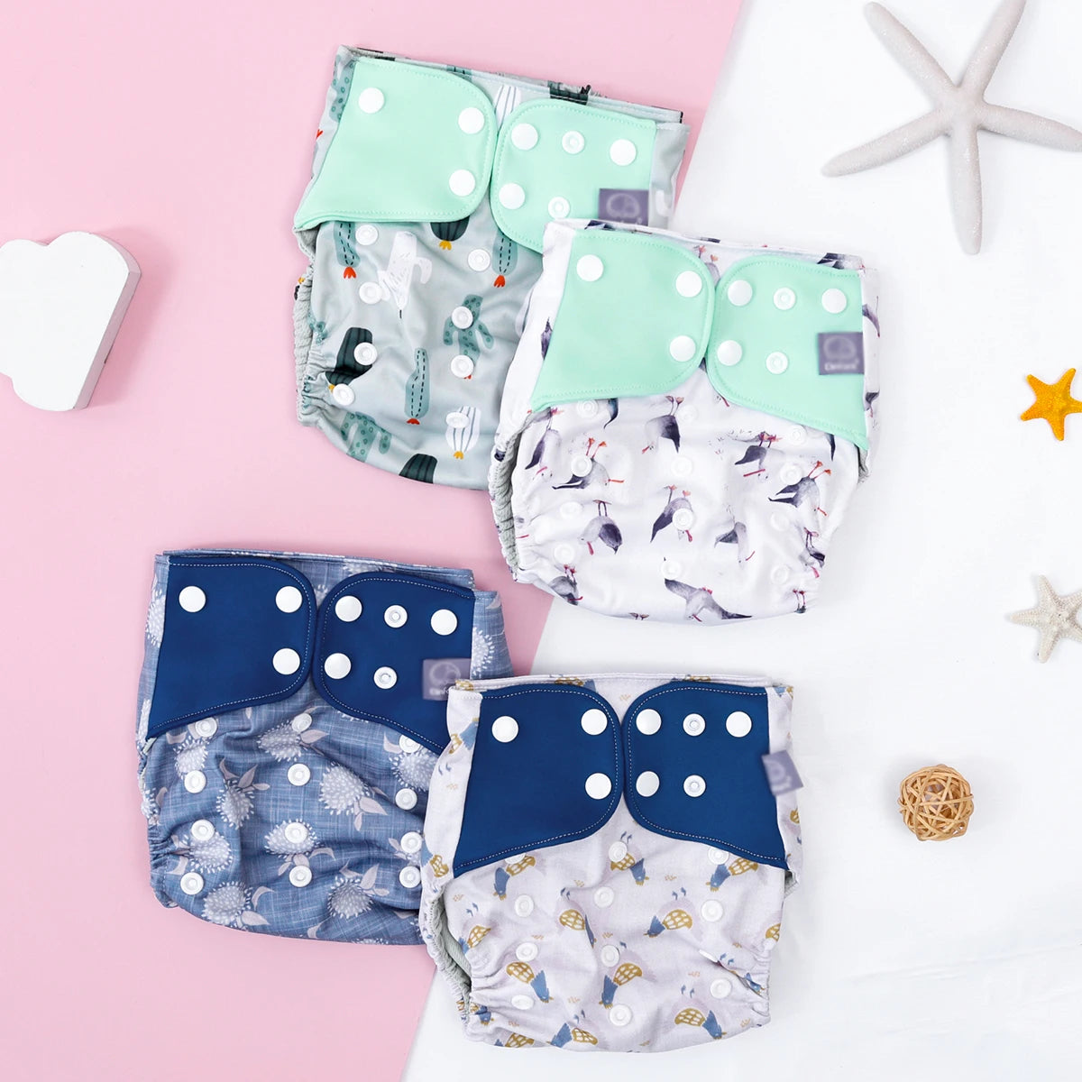Elinfant 4PCS/Set Waterproof Washable Baby Cloth Diapers,Breathable Mesh Cloth Inner Baby Pocket Diapers, Cloth Nappy For 3-15kg
