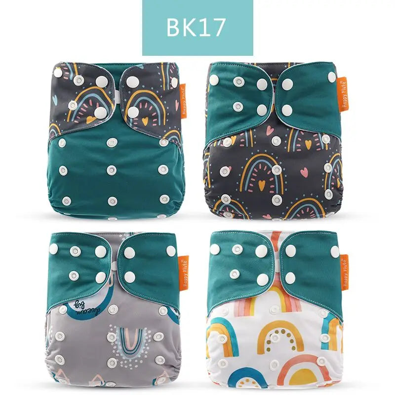 HappyFlute 4Pcs/Set 3-15kg Pocket Diaper EOC-Friendly Washable&Reusable Absorbent Adjustable Baby Ecological Nappy Cover