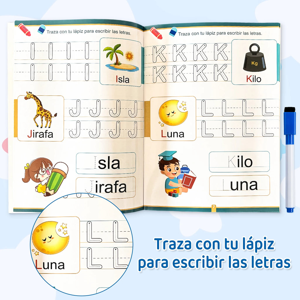 Spanish Children's Tracing Book Alphabet Numbers Learning Includes A Re-writable Pen Children's Puzzle Books Gifts
