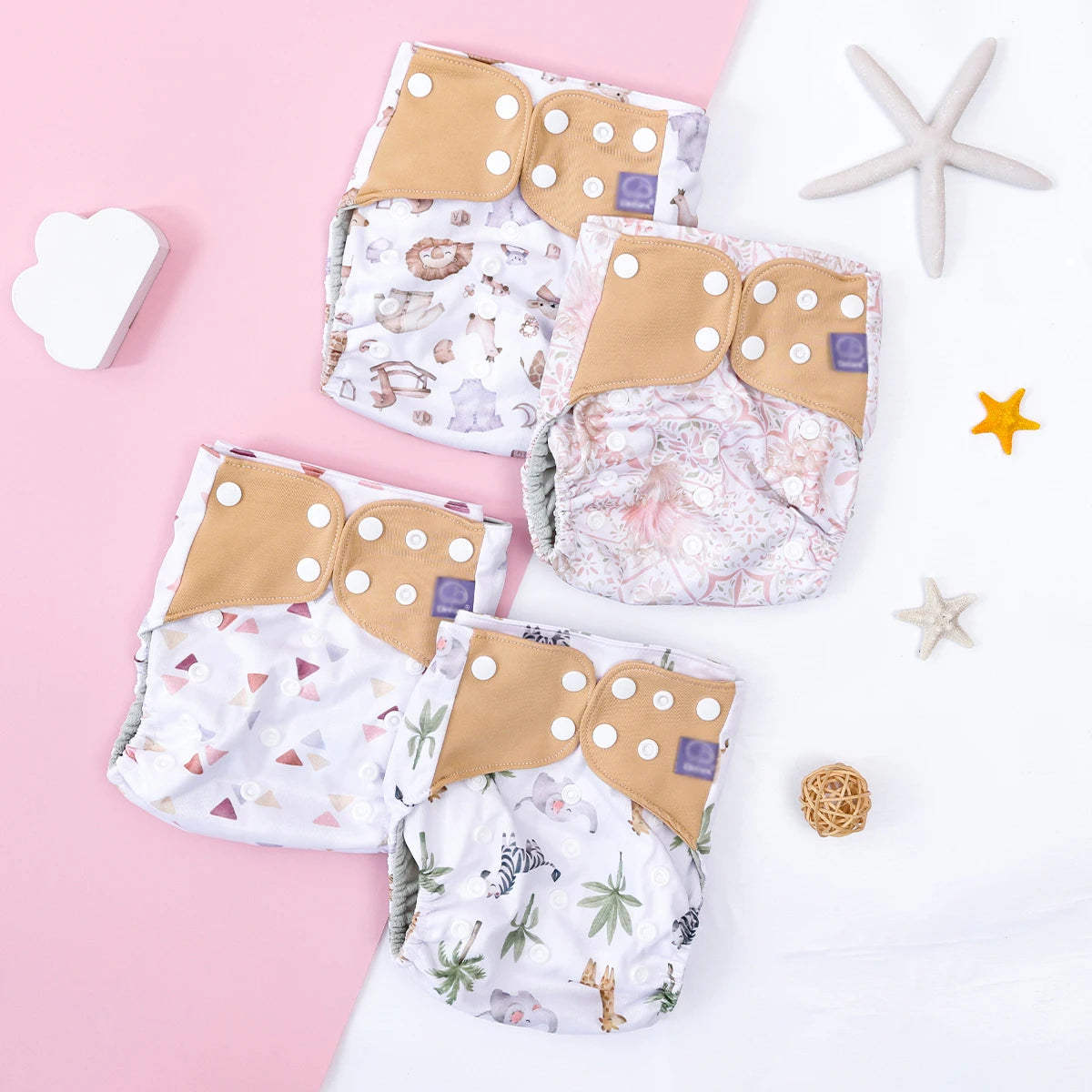 Elinfant 4PCS/Set Waterproof Washable Baby Cloth Diapers,Breathable Mesh Cloth Inner Baby Pocket Diapers, Cloth Nappy For 3-15kg