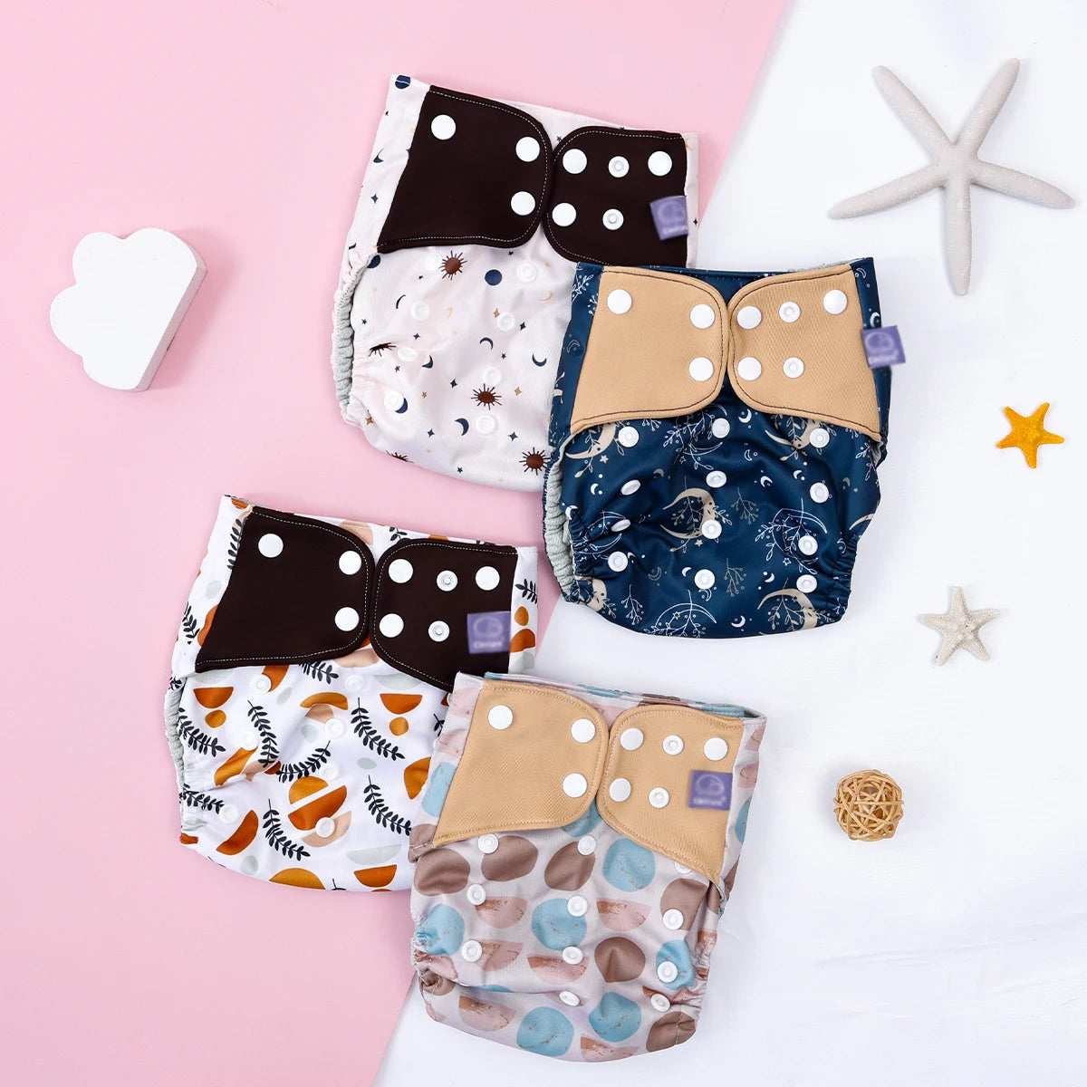 Elinfant 4PCS/Set Waterproof Washable Baby Cloth Diapers,Breathable Mesh Cloth Inner Baby Pocket Diapers, Cloth Nappy For 3-15kg