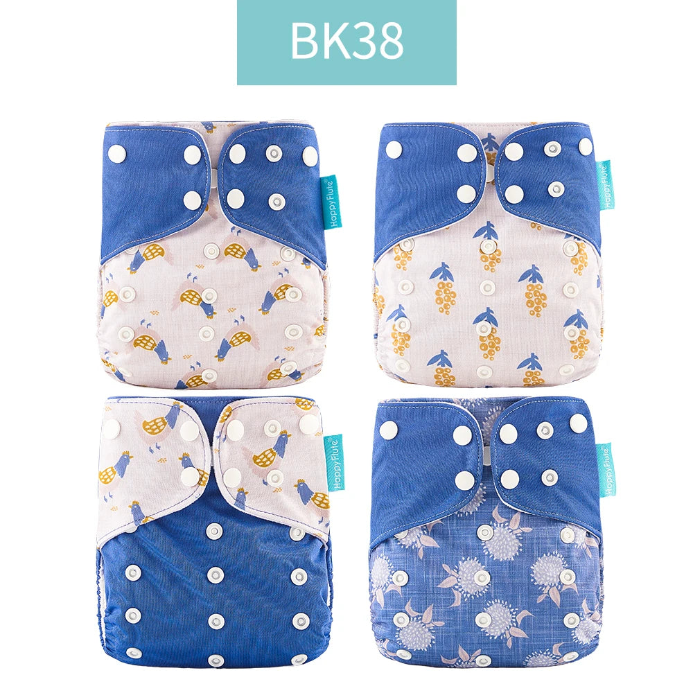 Happyflute New Desig Hot Sale 4Pcs OS Pocket Diaper Washable&Reusable Absorbent Ecological Diaper Cover Adjustable Baby Nappy