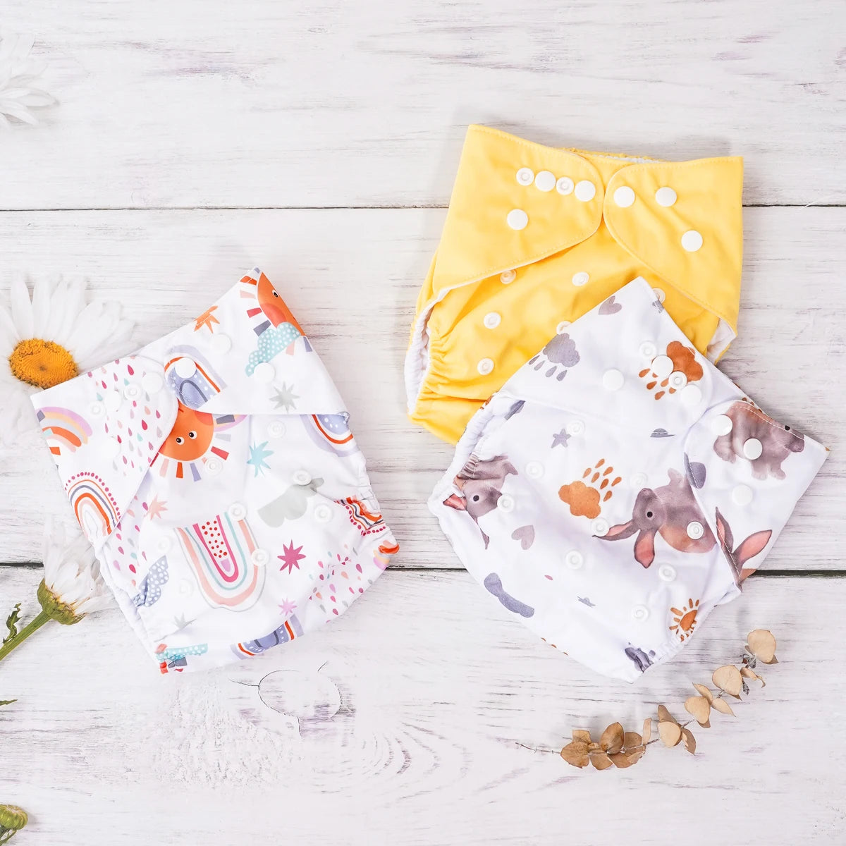 Elinfant 3PCS Washable One Size Cloth Diaper Waterproof Reusable Cloth Diaper For 3-15kg Baby