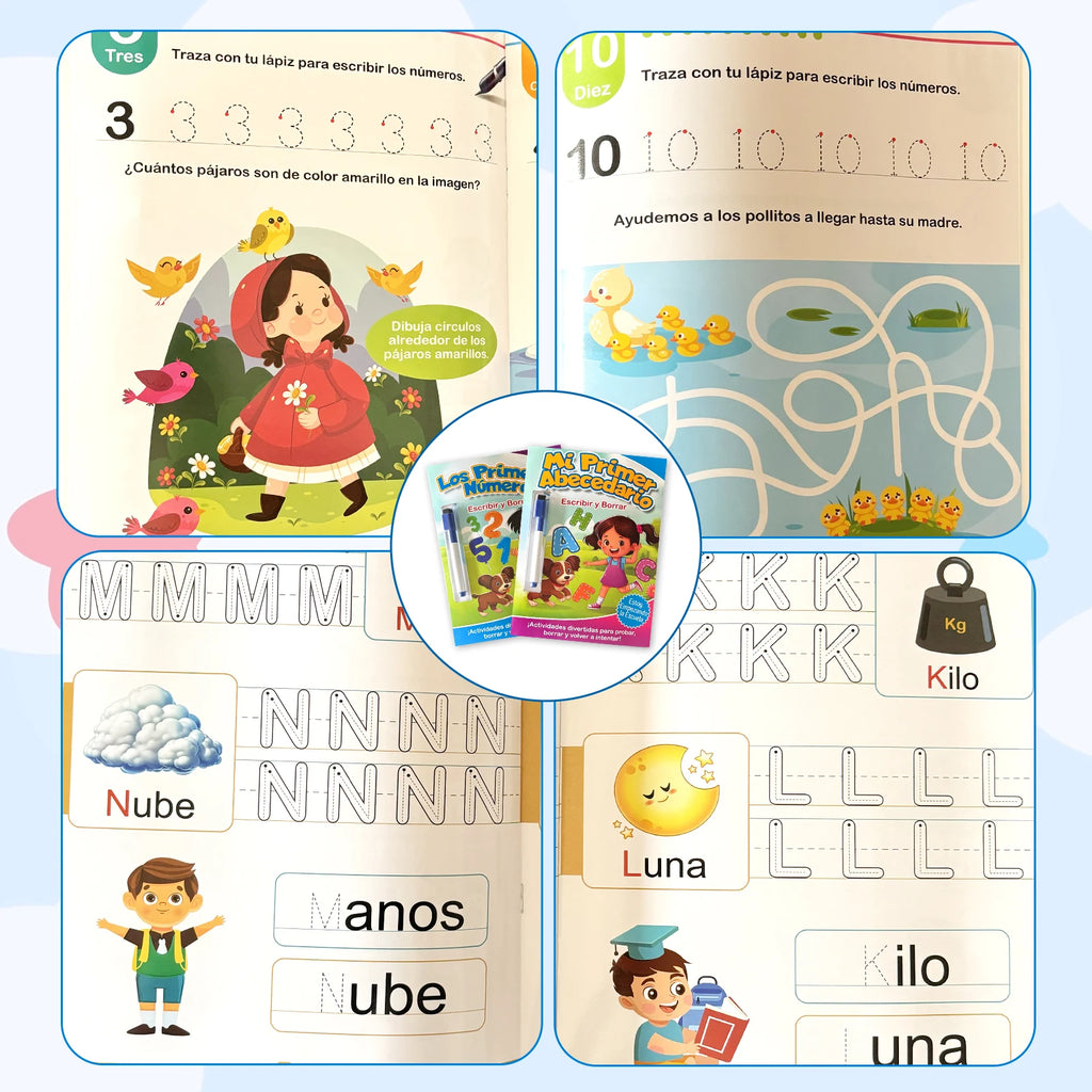 Spanish Children's Tracing Book Alphabet Numbers Learning Includes A Re-writable Pen Children's Puzzle Books Gifts