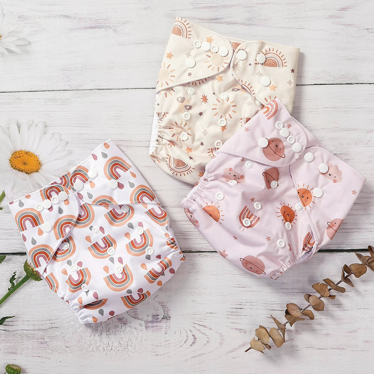 Elinfant 3PCS Washable One Size Cloth Diaper Waterproof Reusable Cloth Diaper For 3-15kg Baby