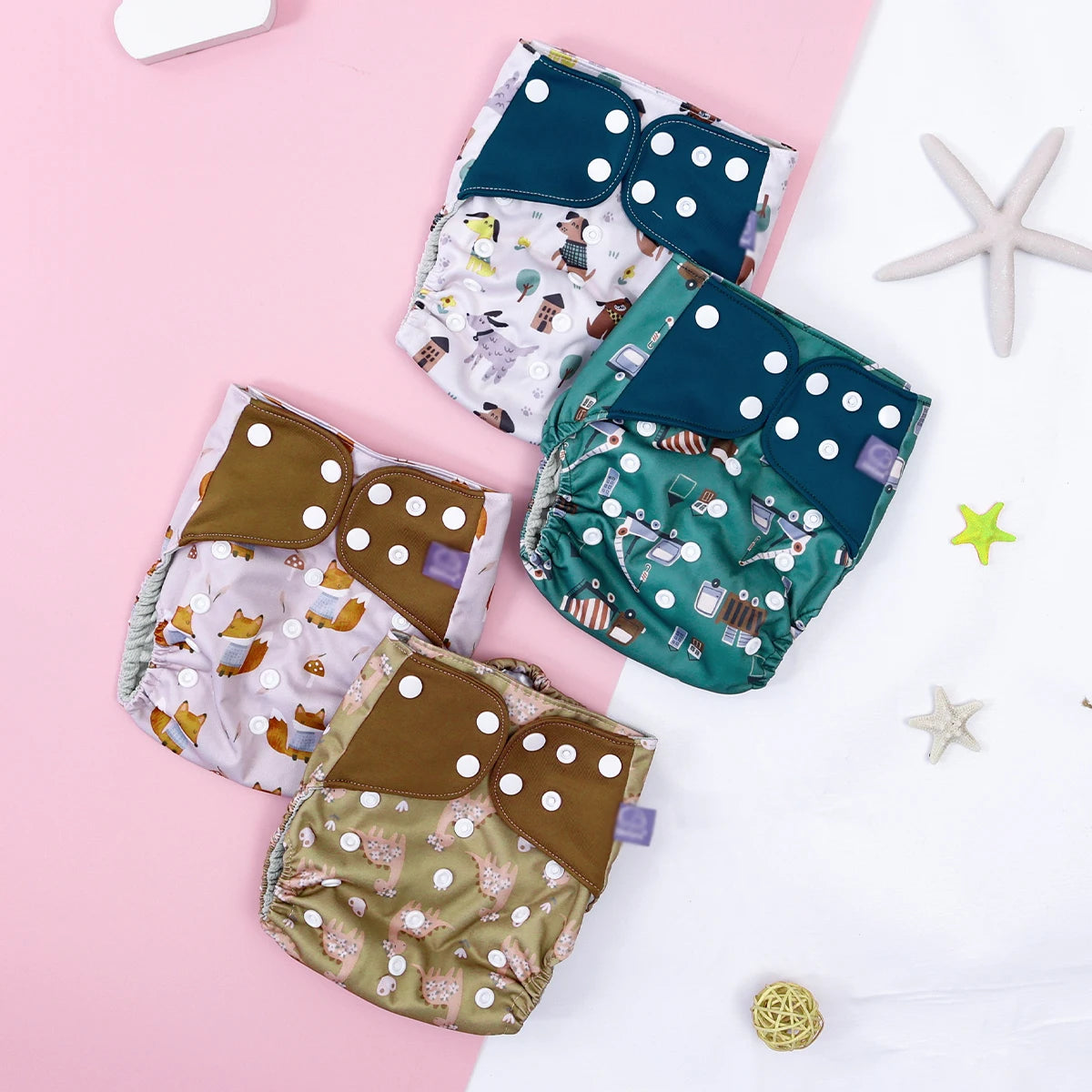 Elinfant 4PCS/Set Waterproof Washable Baby Cloth Diapers,Breathable Mesh Cloth Inner Baby Pocket Diapers, Cloth Nappy For 3-15kg
