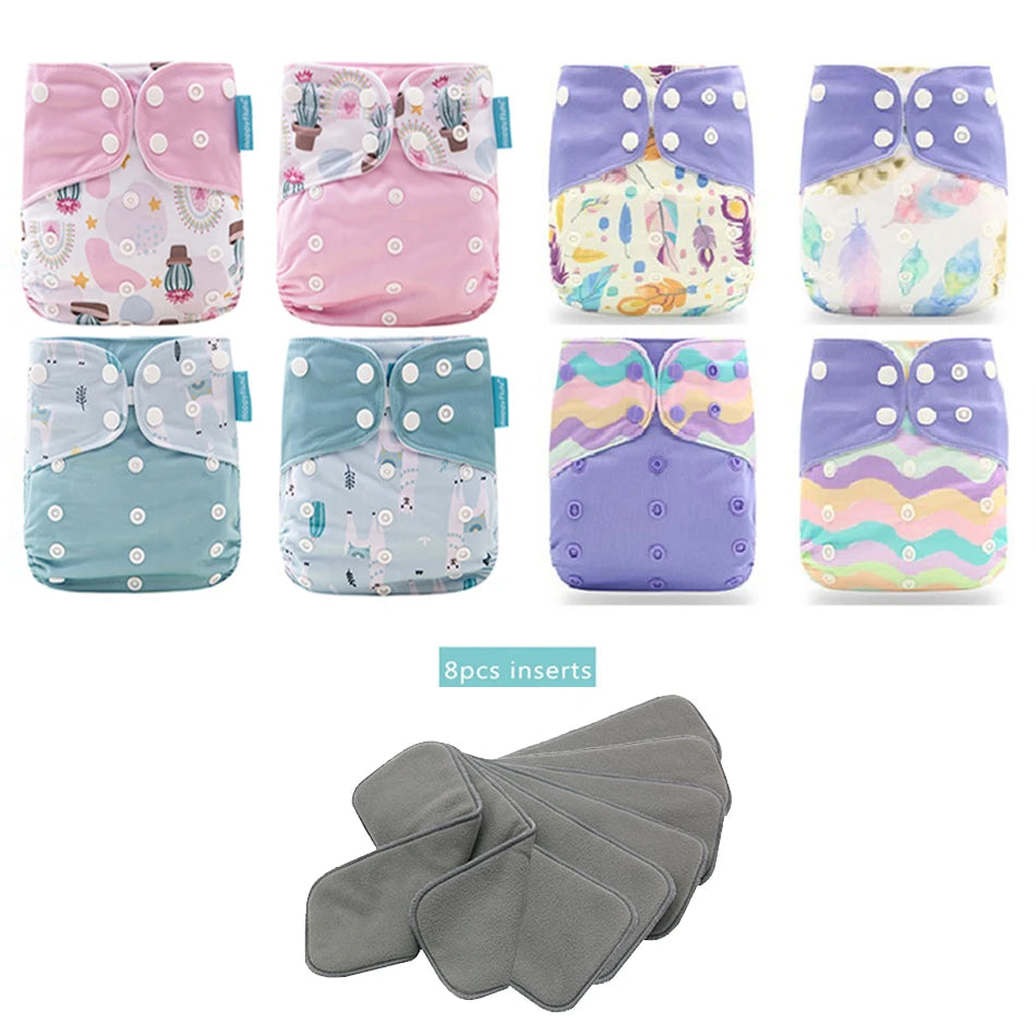 Happyflute New OS Pocket Nappy Set Adjustable 8pcs Diape+8pcs Bamboo Charcoal Insert Waterproof&Reusable Washable Baby Diaper