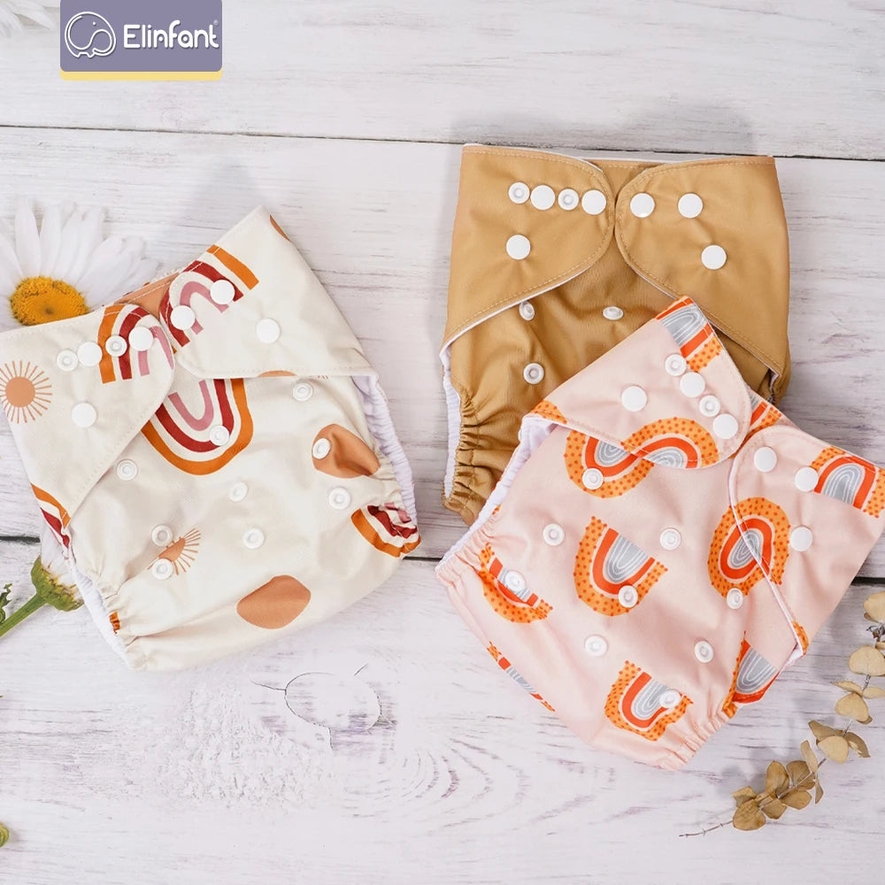 Elinfant 3PCS Washable One Size Cloth Diaper Waterproof Reusable Cloth Diaper For 3-15kg Baby